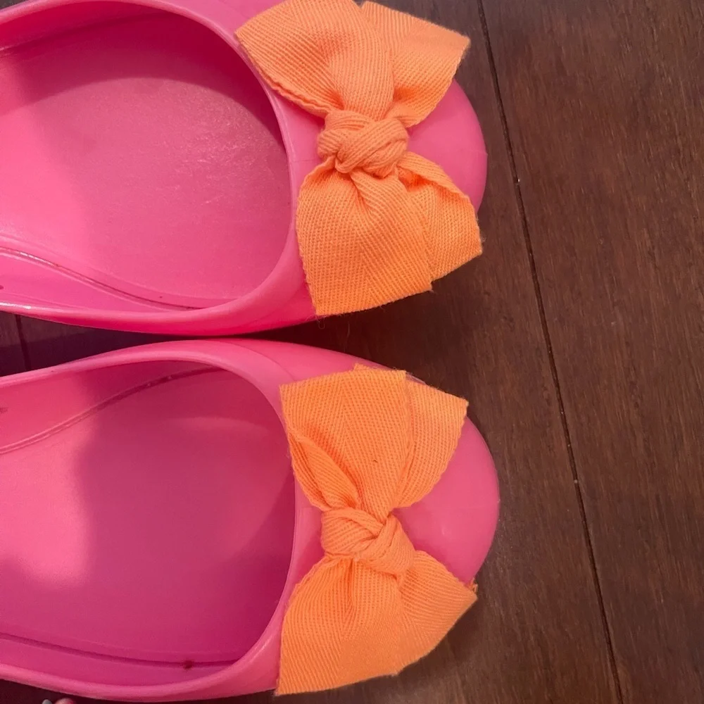 nwot/nwob J. Crew Factory Rainy Day Ballet Flats Pink & Orange jelly bow Flats 6